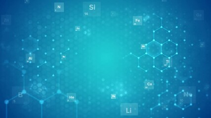 Molecular Structures on Blue Abstract Background with Chemical Elements - Powered by Adobe