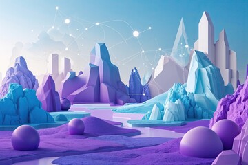 Abstract Light Blue and Purple Scenery Poster Showcasing Innovative Business Connections and Digital Networks