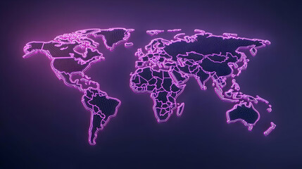 Abstract Glowing Purple World Map