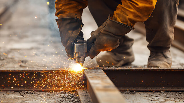 Welder Using Torch on Steel Beam