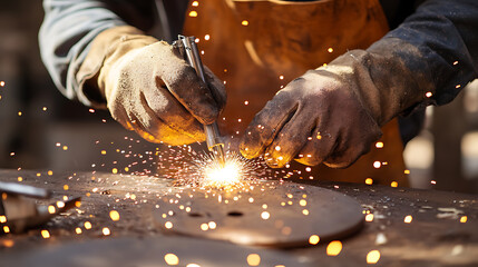 Welder Using Torch on Metal Plate