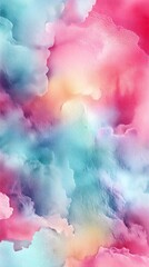 Fototapeta premium Colorful watercolor texture with blue, pink, and peach gradients blended in a cloudy abstract form