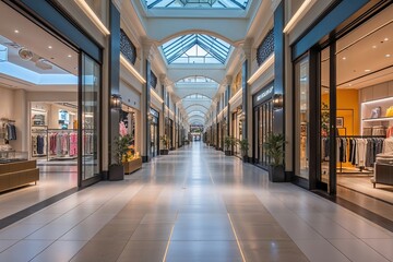 Ethereal Mall Hallway with Chic Retail Layout and Vibrant Indoor Atmosphere