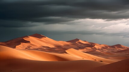 Naklejka premium An Endless Expanse of Sand Where Nature Paints a Beautiful Picture Under a Sky Heavy with Impending Change and a Touch of Mystery