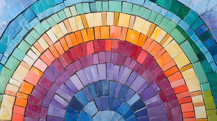 Obraz premium Vibrant rainbow mosaic design in concentric circles.