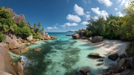 A Breathtaking Tropical Beach Landscape The Blue Ocean Water Gently Lapping Against the White Sand A Stunning Island Paradise To Calm The Soul