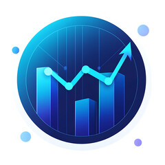 Financial Growth Chart: Upward trending bar graph illustrating financial growth and progress within a circular, technological design.