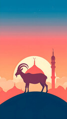Obraz premium Goat art with traditional Eid background decorative elements