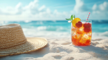 Refreshing Cocktail on a Sunny Beach
