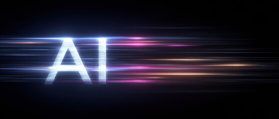 Dynamic ai typography with vibrant light streaks on black canvas