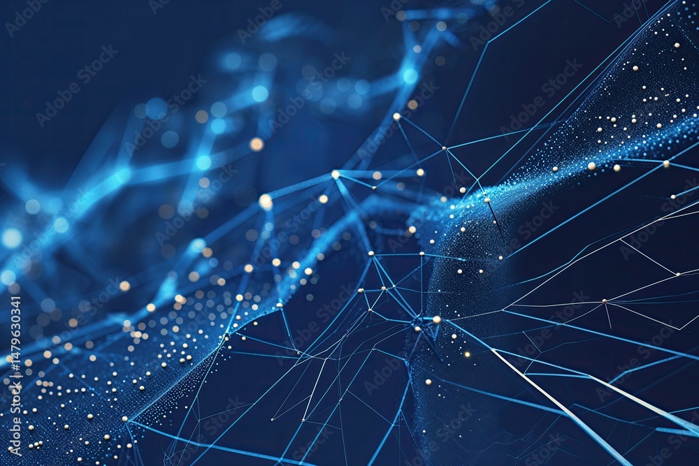 Poster deep blue abstract network lines with particle texture for modern design