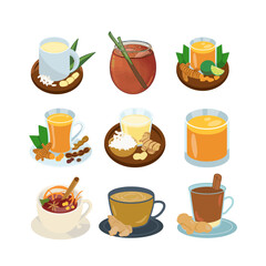 Sticker design themed on various types of herbal drinks, organic ingredients, natural plants, inspiration (Indonesian culture)