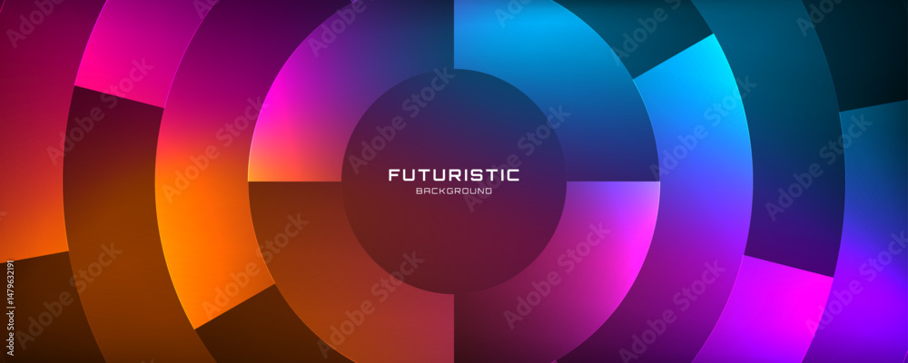 Poster 3d colorful abstract background overlap layer on dark space with circles shape effect decoration. mo