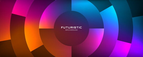 3D colorful abstract background overlap layer on dark space with circles shape effect decoration. Modern graphic design element glowing style concept for web, art, poster, card, cover, or brochure © Arroyan Art