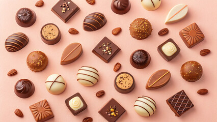 Delicious brown chocolate Easter eggs and sweet candies, a gourmet collection 