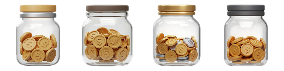Coin Jar Icons – Money Savings Concept – PNG Clipart Set