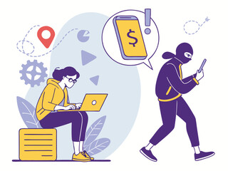 Cybercrime and Online Fraud Illustration – Unaware User Targeted by Hacker in Digital Environment