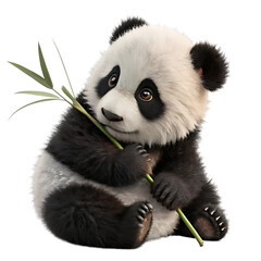 Obraz premium panda eating bamboo isolated on transparent background