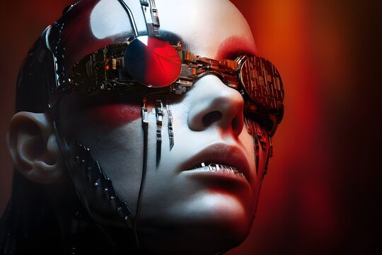 Cyberpunk Portrait of a Cyborg with Intricate Mechanical Augmentations an Urban Warrior in a Neo Futuristic World Immersed in Neon Drenched Landscapes