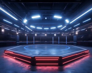 Futuristic octagonal arena with neon lighting