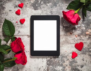 e reader with blank white screen tablet mock up on vintage style background surface