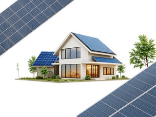 Modern Solar Home, Isolated on White