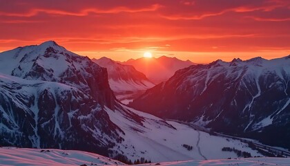 Fototapeta premium Spectacular alpine sunrise paints snow-capped peaks with vibrant hues