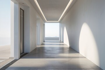 Minimalist Corridor Space with Clean White Walls and Spacious Design