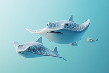 Two graceful stingrays swimming elegantly through a serene underwater environment, showcasing their beauty