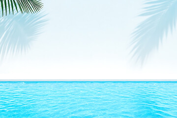 Tropical oasis background featuring calm, turquoise water with palm tree shadows creating a serene, summery vibe for vacation visuals.
