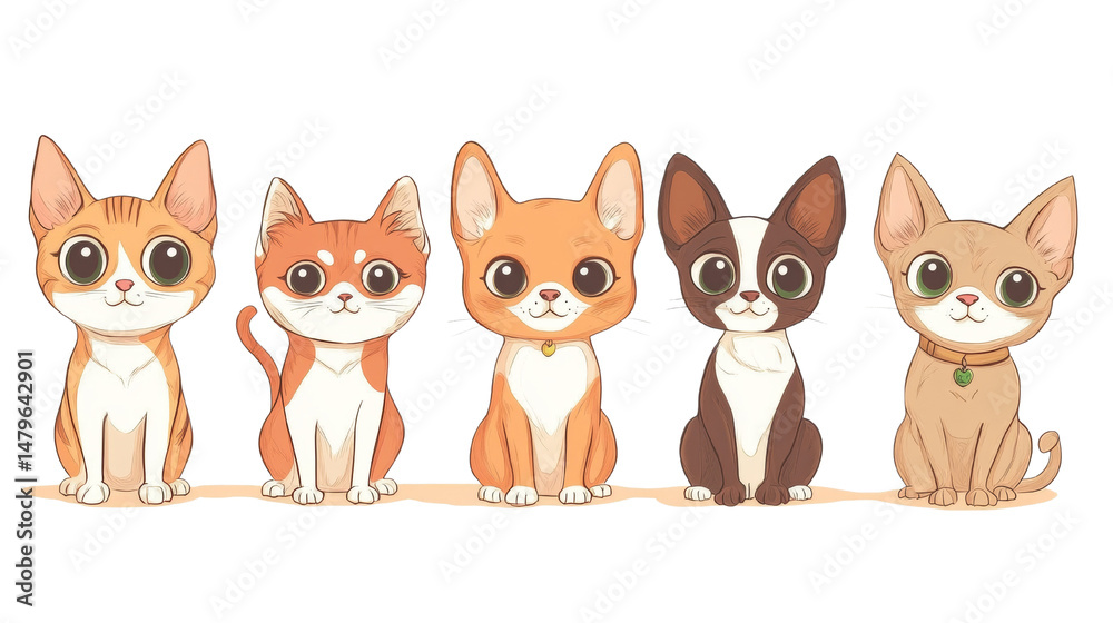 Poster Adorable assortment of uniquely designed cartoon kittens in a playful array
