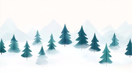 Obraz premium Misty Winter Forest Scene, serene atmosphere, ideal for promoting outdoor adventures and activities, evokes a sense of exploration and tranquility