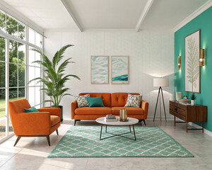 Cozy living room,Cozy living room,Modern Living Room Interior With Green Plants, Sofa And Green Wall Background,Modern cozy living room,