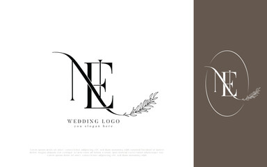 Elegant NE Monogram Wedding Logo with Floral Wreath