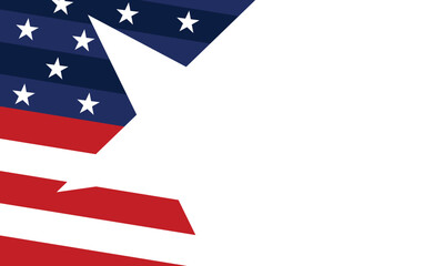 American flag background. USA Patriot event poster, banner template. Fourth of July design element. Transparent overly and vector illustration.