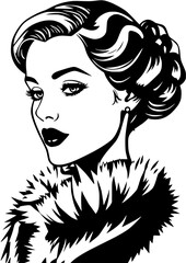 Fototapeta premium Elegant Lady with Vintage Hair and Fur Collar