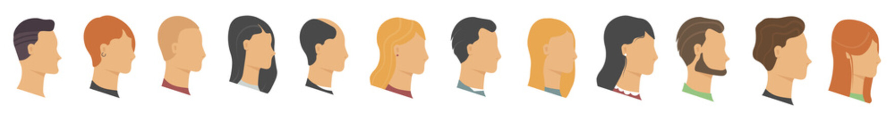 Profile avatar set with modern portrait of man woman hipster businessman girl manager in web communication interface style vector icon group hairstyle beard office isolated symbol

