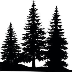 Black forest tree icons — silhouette vector of wild pine and fir trees.