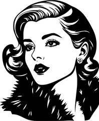 Fototapeta premium Elegant Vintage Woman in Black and White Portrait
