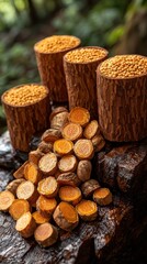 Turmeric cuts and powder on rock