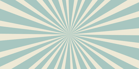 Sunlight retro horizontal background. Pale blue and beige color burst background. Fantasy Vector illustration. Magic Sun beam ray pattern background. Old paper starburst. Circus poster or placard