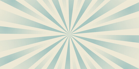 Sunlight retro horizontal background. Pale blue and beige color burst background. Fantasy Vector illustration. Magic Sun beam ray pattern background. Old paper starburst. Circus poster or placard