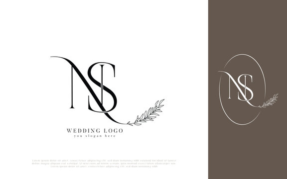Elegant NS Monogram Wedding Logo with Floral Wreath