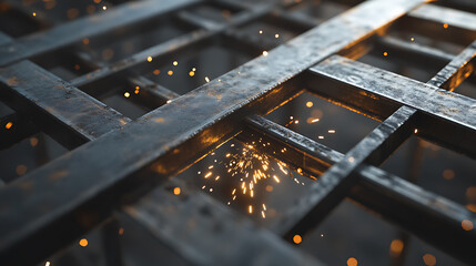 Sparks Flying from Metal Grid During Welding