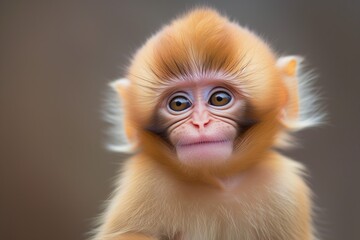 Baby monkey with curious expression gazes playfully at the observer in natural habitat during daylight