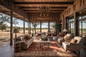 Fototapeta premium Texas Rustic Countryside Weekend Escape with Modern Office Space and Cozy Inns