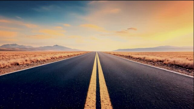 A long road with a yellow line down the middle