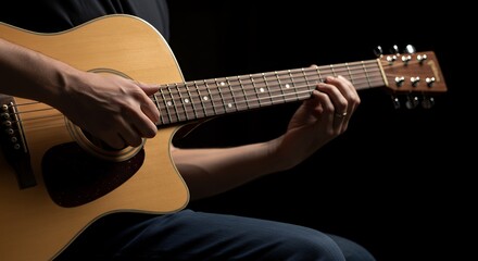 Fototapeta premium Acoustic guitar playing in dark background