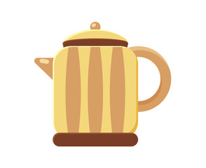 Modern electric kettle vector for home breakfast drink cartoon teapot boiling water stainless appliance electronic thermal cooking power technology illustration flat kitchen

