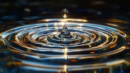Water drop creates ripples in liquid surface
